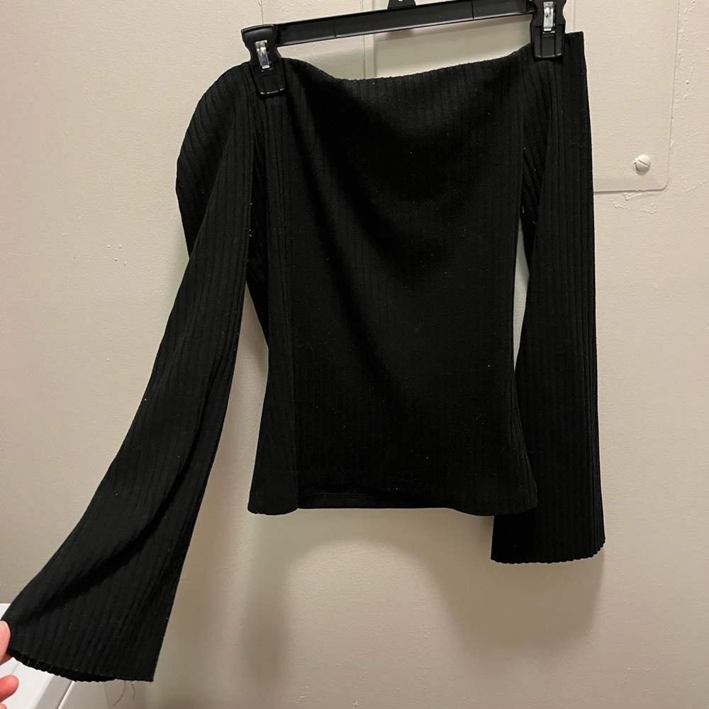 Black off the shoulder bell sleeve top